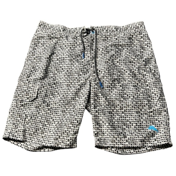 Tommy Bahama Other - Tommy Bahama Black, Gray and White Board Shorts with Modern Pattern Size Large